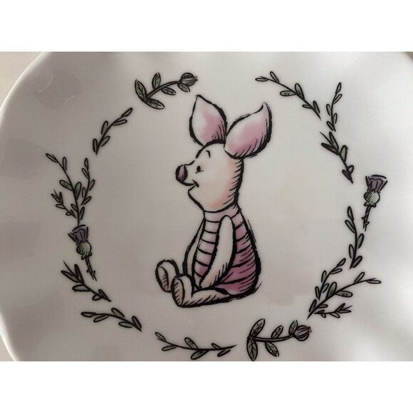 Disney Winnie The Pooh Piglet Walking Along Scalloped Ceramic Salad Plate NEW - Picture 3 of 7